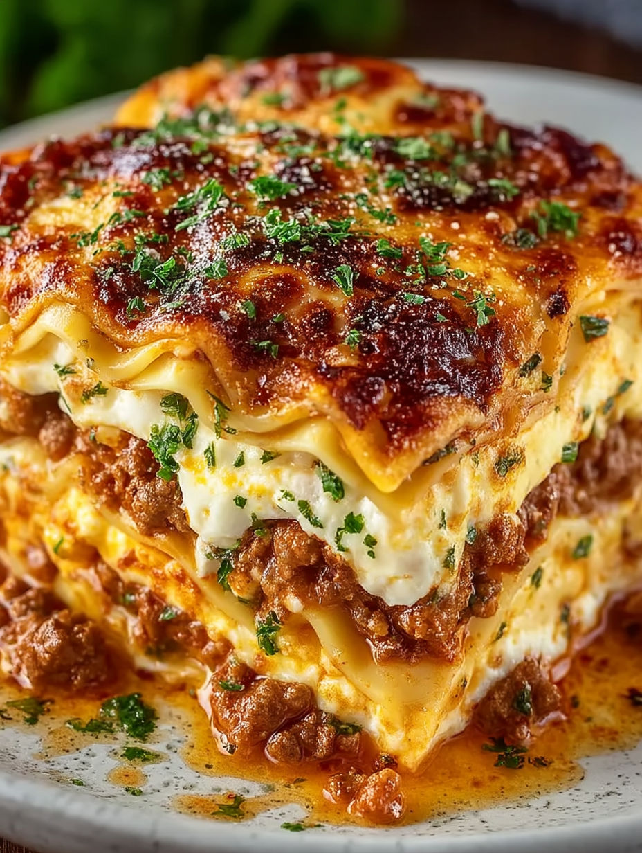 A close up of a lasagna dish with cheese.