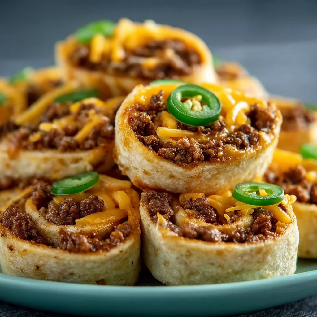 Cuban sausage pinwheels with cheese and jalapenos.