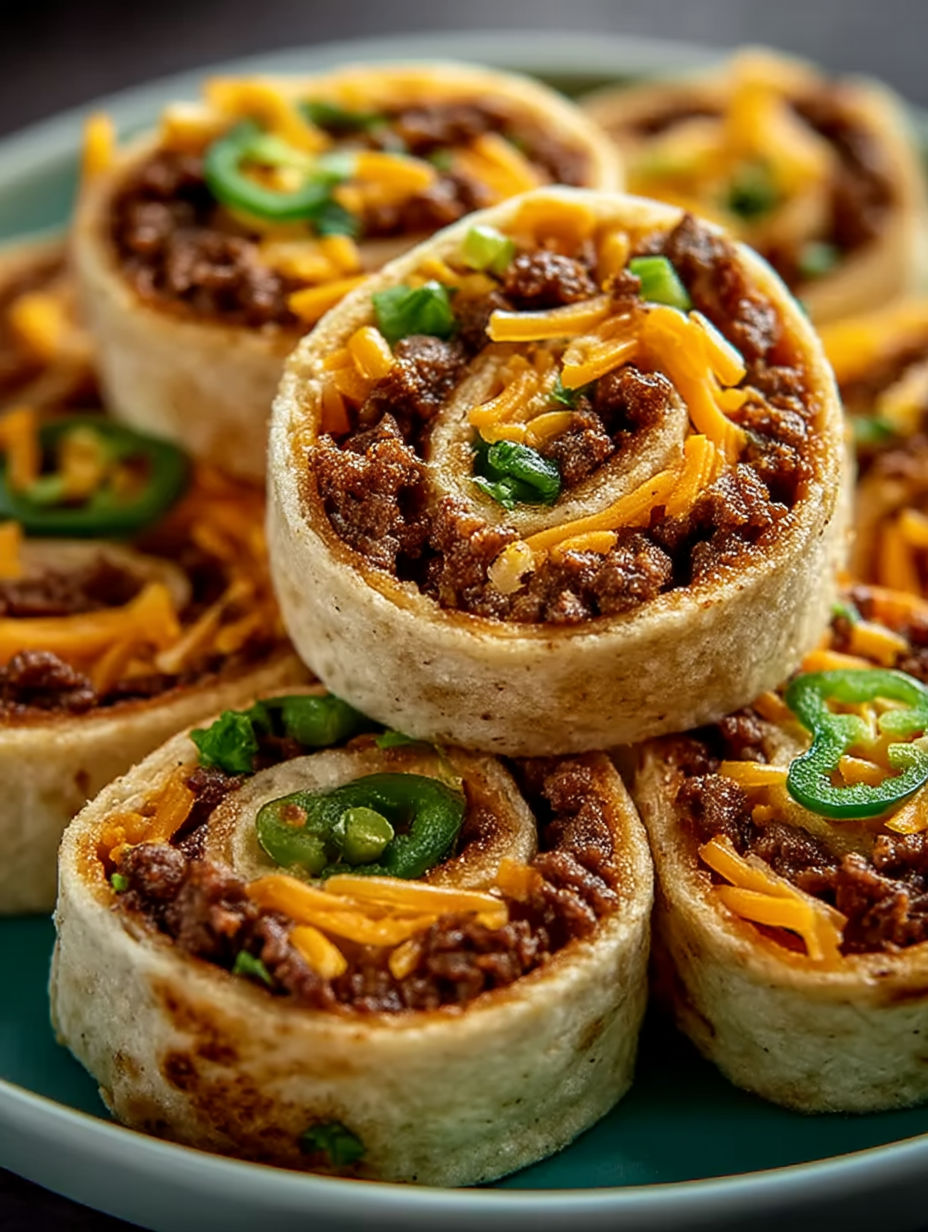 Cuban sausage pinwheels with cheese and jalapenos.