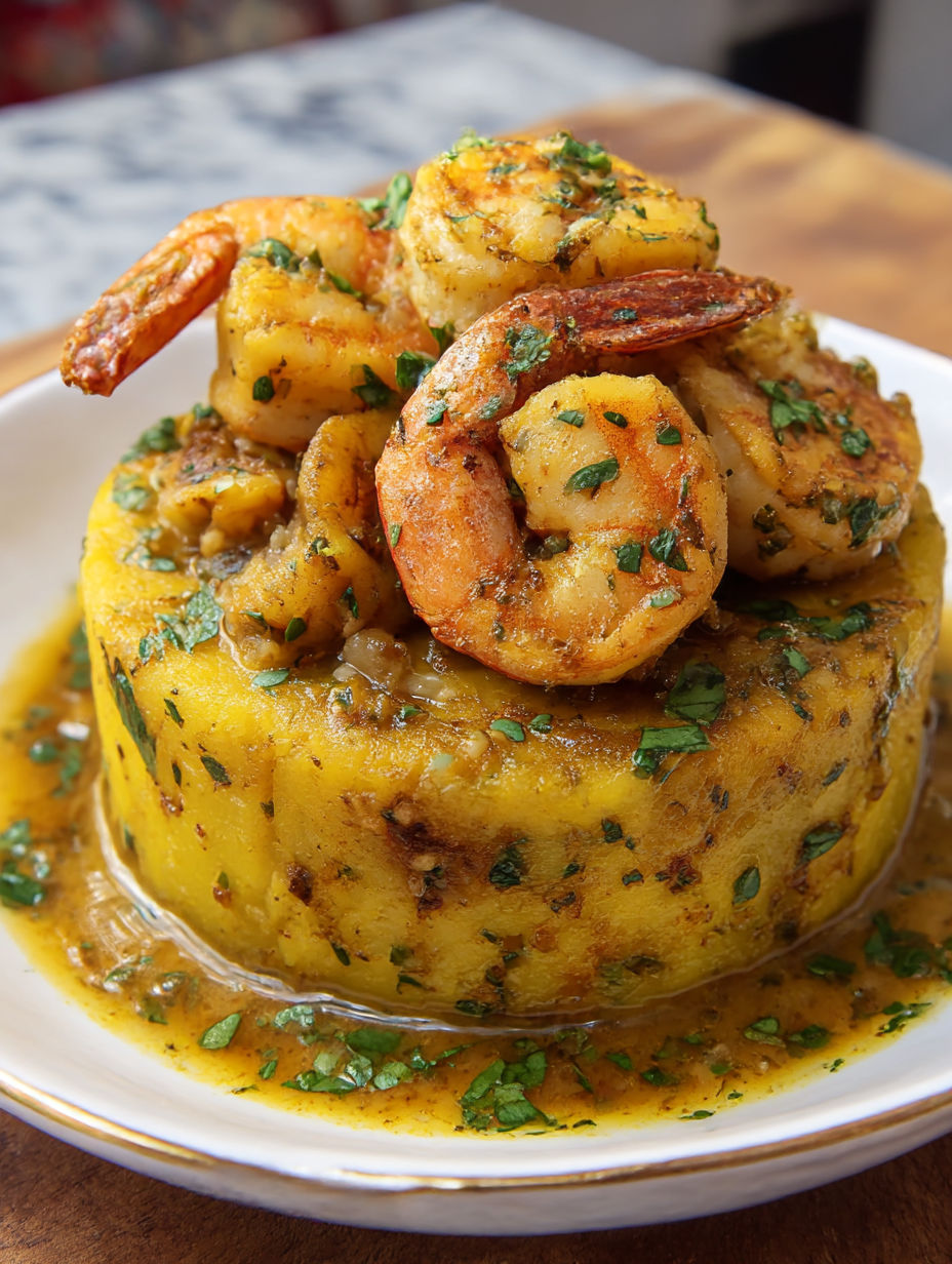A plate of food with shrimp and garlic butter.