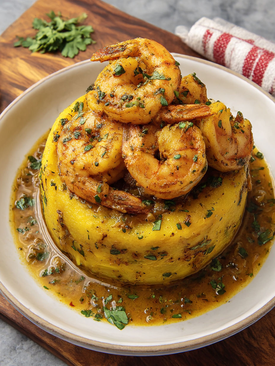 A plate of shrimp and garlic butter.