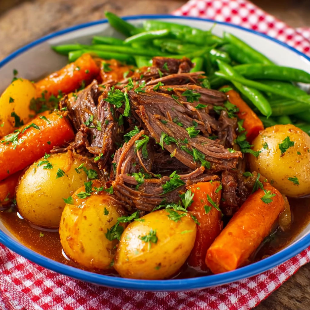 A plate of food with meat and vegetables.