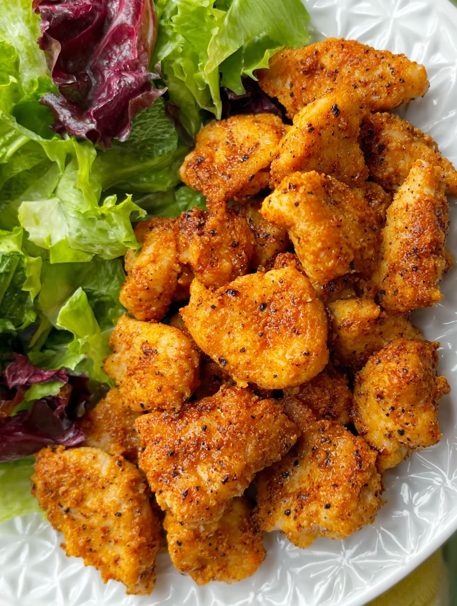 A plate of brown sugar mustard rubbed chicken bites.