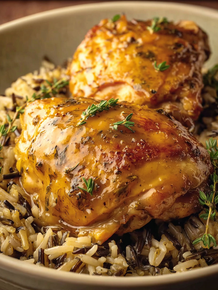 A close up of a piece of chicken with rice.