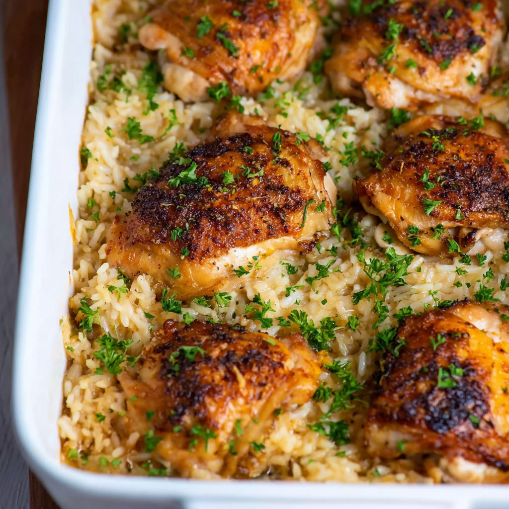 A baked chicken and rice casserole.