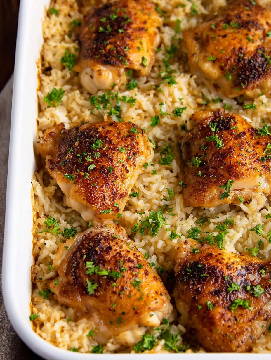 A baked chicken and rice casserole.