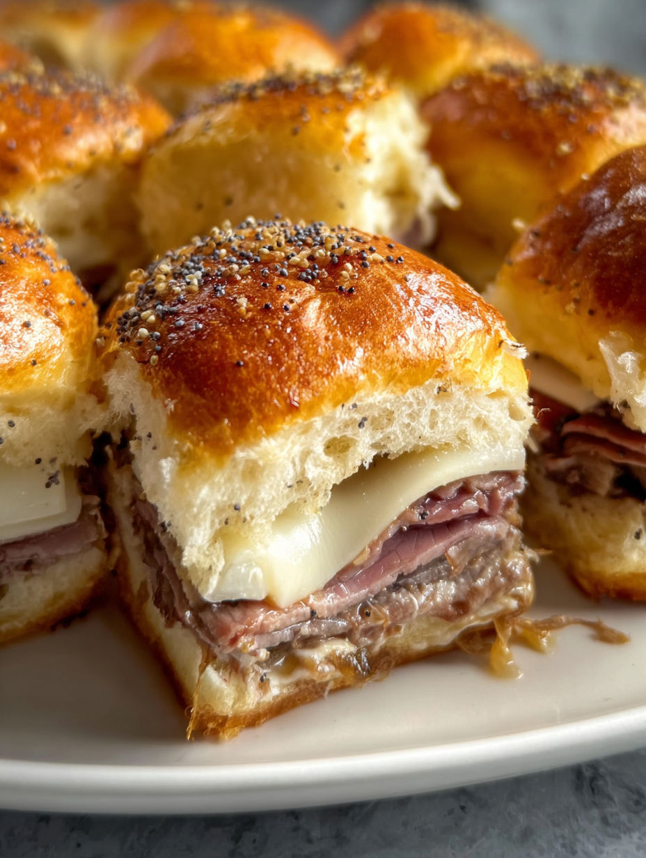 Roast beef sliders on Hawaiian rolls.