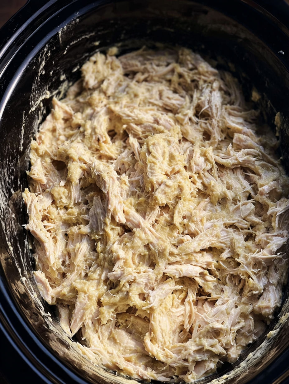 A bowl of shredded chicken.