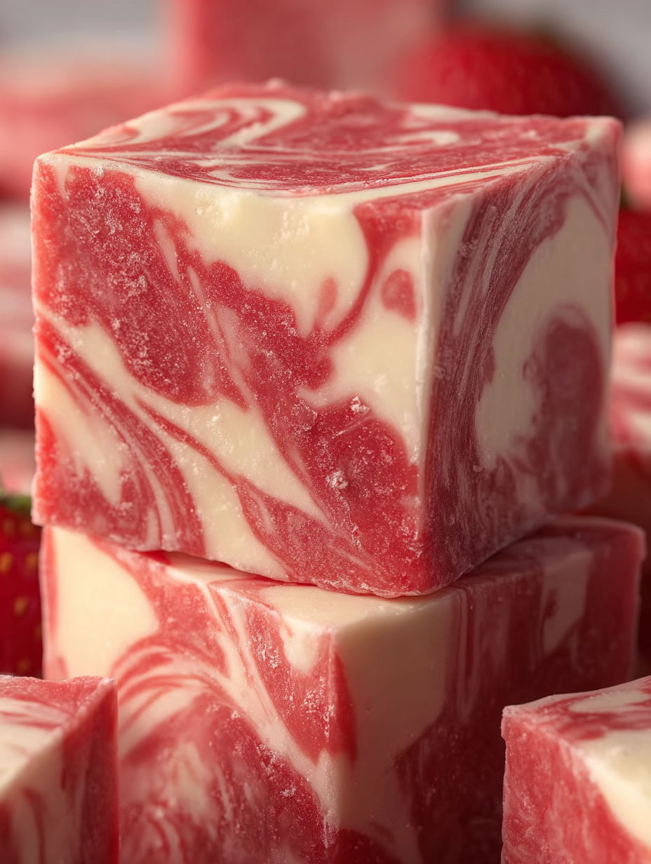 A piece of red and white fudge.