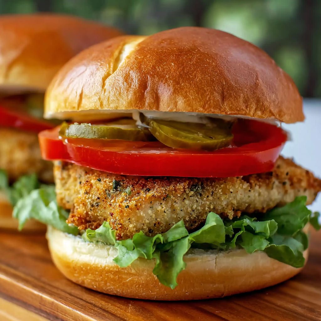 Two sandwiches with tomatoes, pickles, and lettuce.