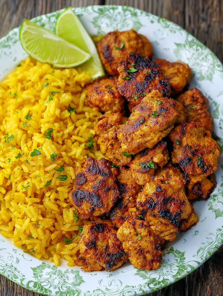 A plate of chicken bites with lime and chili.