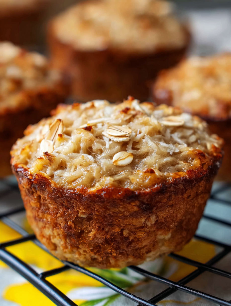 A single serving of pineapple coconut baked oatmeal.