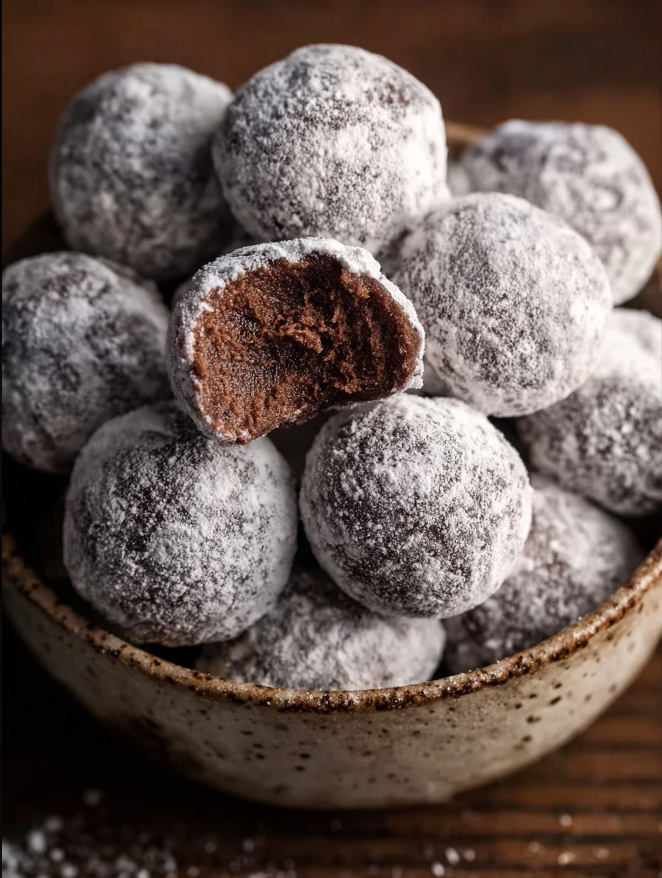 A bowl of chocolate covered balls.