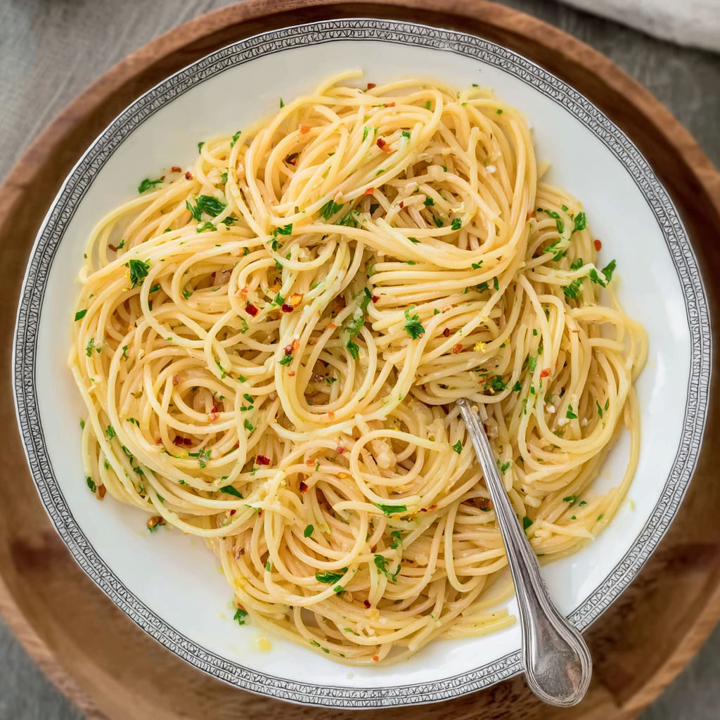 A bowl of spaghetti aglio e olio.