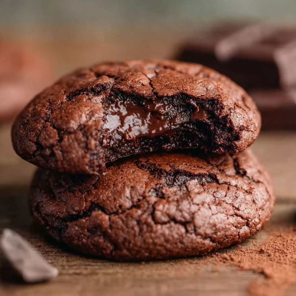 A close up of a chocolate brownie cookie.