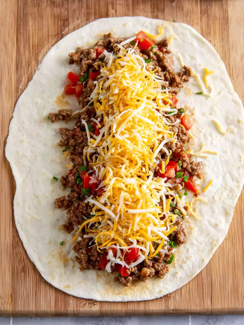 A delicious Mexican melt with cheese and meat.