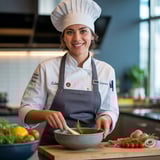 A chef in a kitchen preparing food.