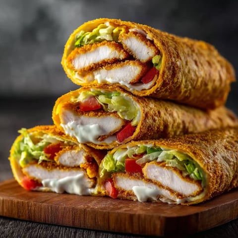 A delicious chicken wrap with cheese and garlic.