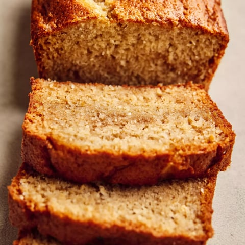 Three slices of banana cinnamon maple cake.