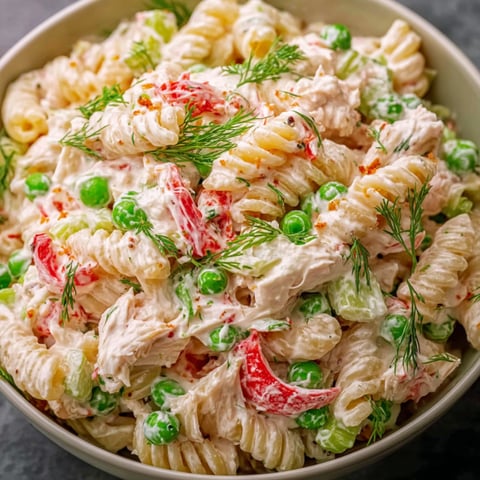 A bowl of crab pasta salad.