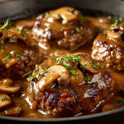 Hamburger steaks smothered in gravy.