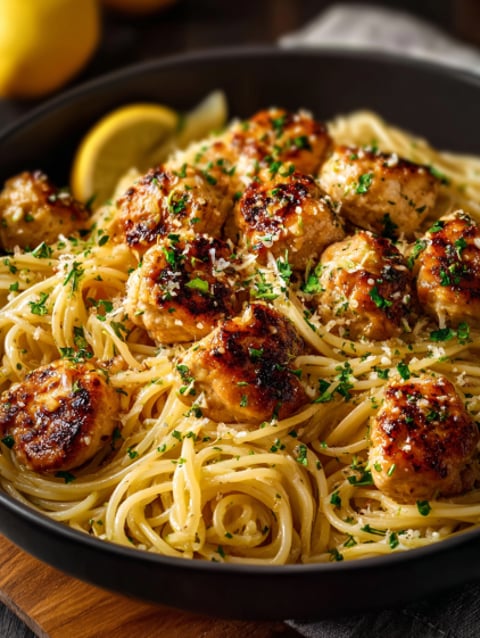 A delicious lemon parmesan pasta with chicken.