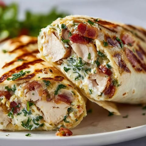 Two pieces of cheesy garlic chicken wraps with bacon.