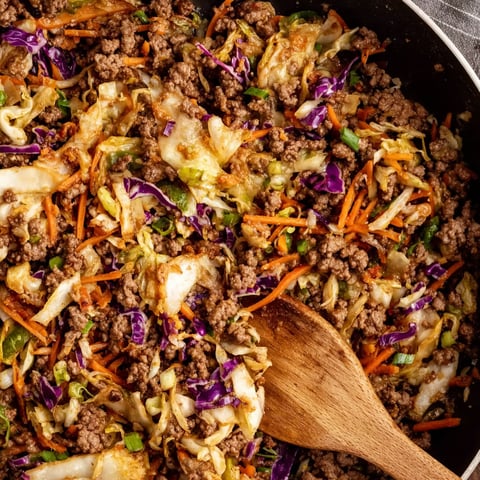 A beef egg roll in a bowl.