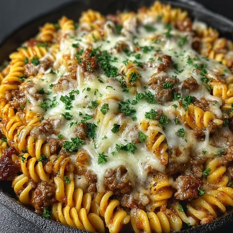 A close up of a cheese steak hamburger helper.