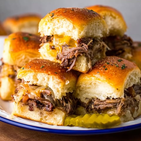 A plate of Mississippi Pot Roast Sliders.