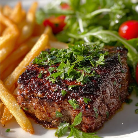 A plate of food with a steak and a salad.