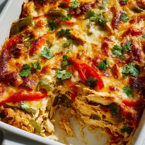 A dish of chicken fajitas casserole.
