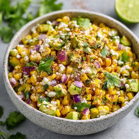 A bowl of Mexican street corn avocado.