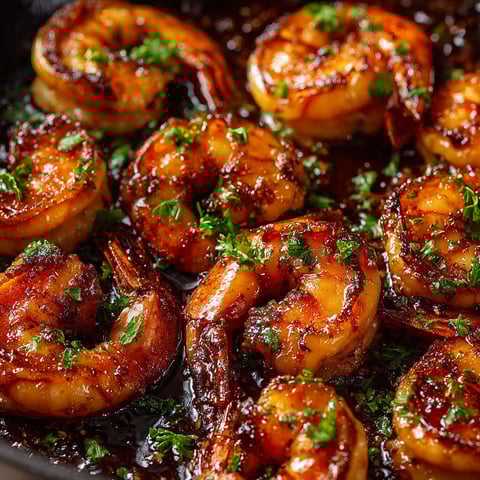 A pan of shrimp with butter and honey.