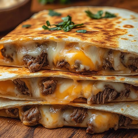 A stack of three steak quesadillas.
