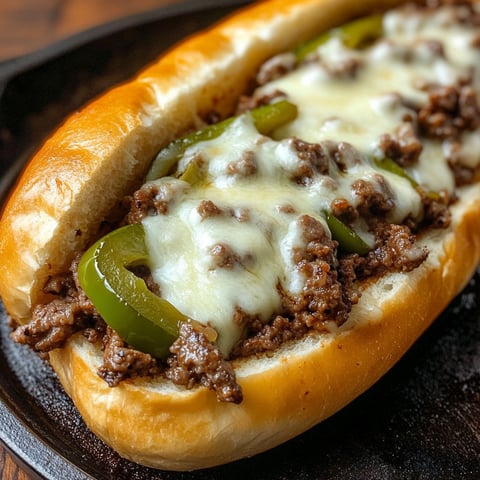 A Philly Cheese Steak Joe with meat and cheese.