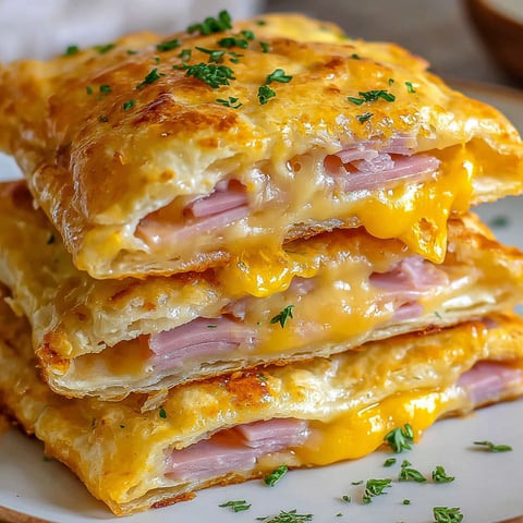 A stack of ham cheese pockets.
