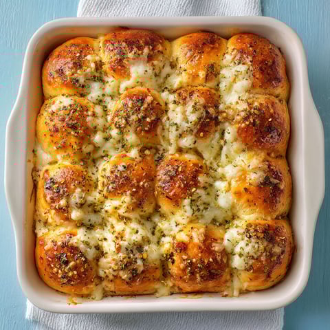 A white bowl filled with cheesy Hawaiian garlic rolls.