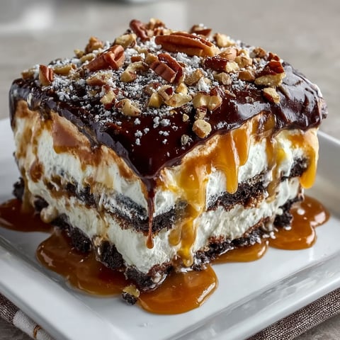 A close up of a turtle lasagna dessert.