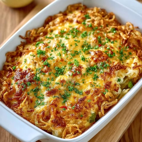 A white bowl filled with a green bean casserole.