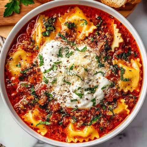 A bowl of crockpot lasagna soup.