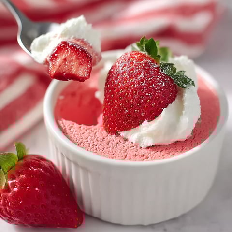 A white bowl with a strawberry fluff dessert.