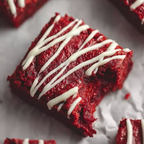 A piece of red velvet cake with white frosting.