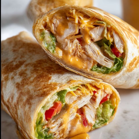 A Chipotle Ranch Chicken Burrito is shown with cheese and tomatoes.