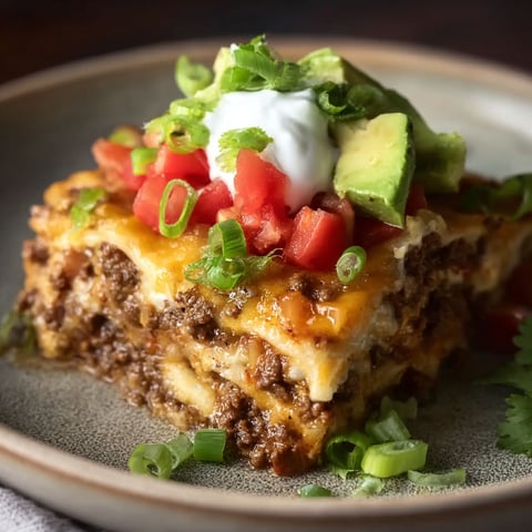 A delicious cheesy taco lasagna dinner.