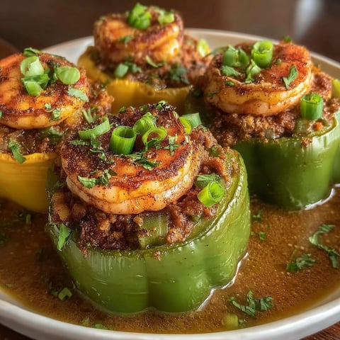 A plate of Cajun Surf & Turf Stuffed Peppers.