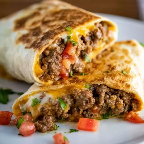 A burrito with meat and tomatoes on a plate.